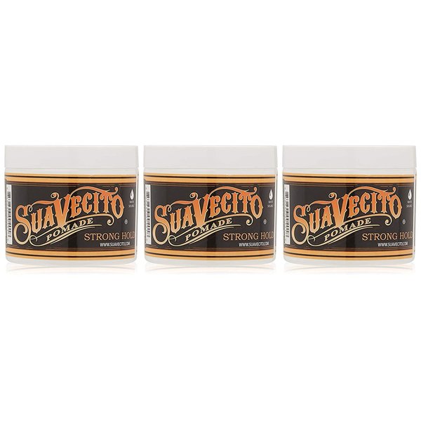 Suavecito Pomade Firme (Strong) Hold 4 oz, 3 Pack - Strong Hold Hair Pomade For Men - Medium Shine Water Based Wax Like Flake Free Hair Gel - Easy To Wash Out - All Day Hold For All Hair Styles