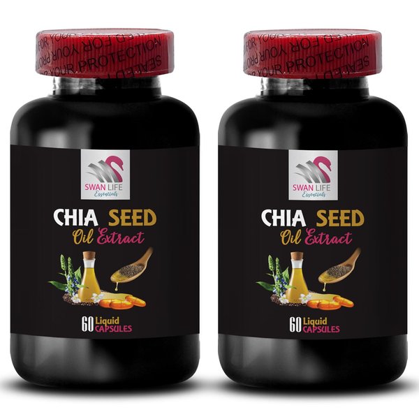 Natural Hair - CHIA Seed Oil Extract - Hair Shine, Skin Care, Lightweight Hydration, Silky Finish, Facial Oil, Natural Shine, Body Hydration, Revitalizing Oil, Soft Skin 2 Bottle 120 Capsules