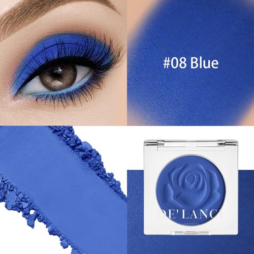 DE'LANCI Blue Eyeshadow Matte Palette, Highly Pigmented Gemstone Blue Eye shadow Single, Ultra-Blendable, Intense Color, Blue Face Body Paint Christmas Halloween Smurf Mystique Cosplay Daily Makeup