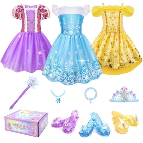 Meland Princess Dress Up for Girls 3-6, Dress Up Clothes for Girls with Princess Shoes Toy, Birthday Gift for Toddlers Girls