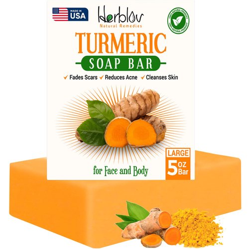Natural Turmeric Soap Bar for Face & Body – Turmeric Skin Brightening Soap for Dark Spots, Intimate Areas, Underarms – Turmeric Face Wash Reduces Acne, Fades Scars & Cleanses Skin – 5oz Made in USA…