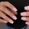 Pink Press on Nails Short Medium Square Glue on Nails Set,Xcreando Summer Square Fake Nails Short Coffin Nails Press ons Gel Nails Medium Length False Nails For Women 30 Pcs