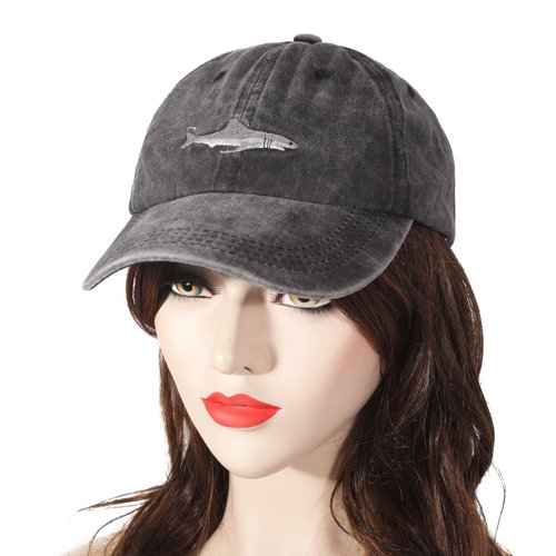 ZLYC Embroidered Cotton Baseball Cap Adjustable Strapback Hat (Shark Grey)