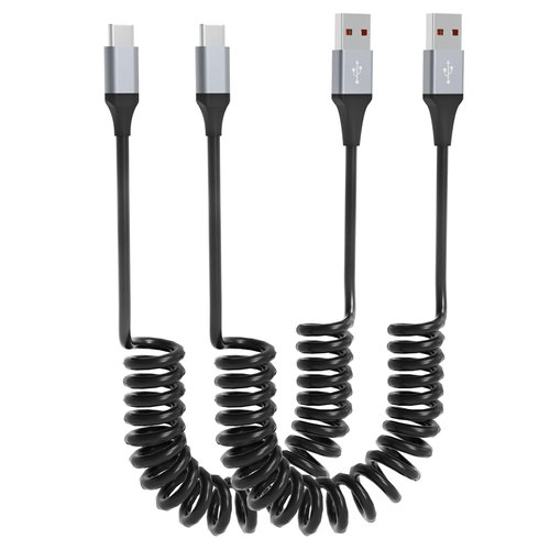 Hrbzo Retractable USB C Cable for Car 2Pack, 3A USB Type C Charger Cable Fast Charging, Coiled USB A to USB C Charge Cord for Galaxy S23 S22 S21 S20 S10, A52 A 51, Moto G, LG