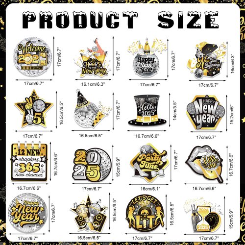 HOWAF 30pcs New Year Eve Party Supplies Swirls, Black Gold Silver New Years Eve Party Supplies 2025 Happy New Year Decorations NYE Decorations 2025 New Years Decorations for Home Office Ceiling