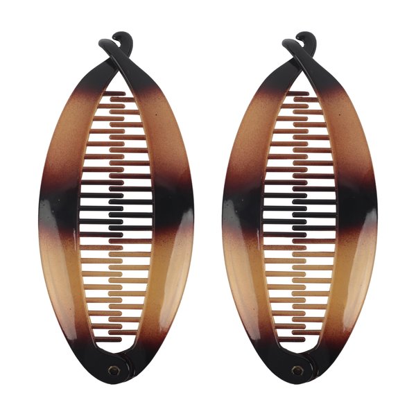 Set of Two Tortoise Shell 5 Inch Banana Clip Hair Clincher Rounded Edges Hair Comb