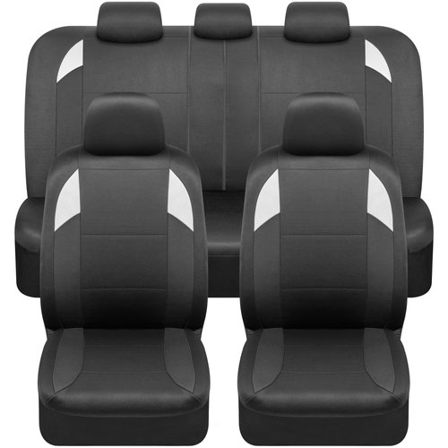 BDK carXS Monaco Seat Covers for Cars Full Set, Black Tri-Tone Front Car Seat Covers with Split Rear Bench Back Seat Cover, Automotive Seat Covers for Trucks SUV Van Auto