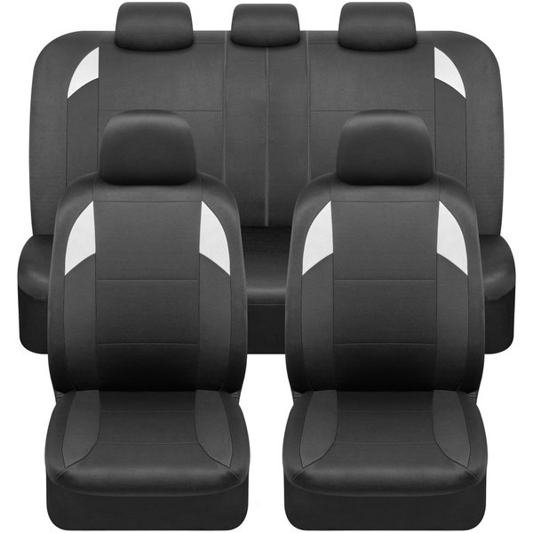 BDK carXS Monaco Seat Covers for Cars Full Set, Black Tri-Tone Front Car Seat Covers with Split Rear Bench Back Seat Cover, Automotive Seat Covers for Trucks SUV Van Auto