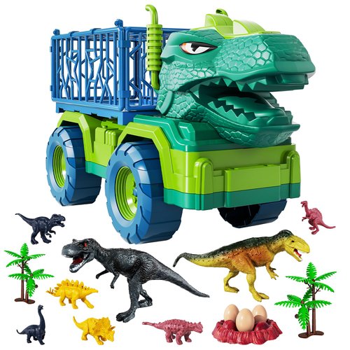 MAGICDINOSAUR Dinosaur Transport Truck for Kids 3-5, Tyrannosaurus Vehicle Carrier Car Toys for Boys 3 4 5 6 7 Years Old, Truck Toy with Dinosaur Figures and Play Mat, Gifts for Toddlers Boys Girls