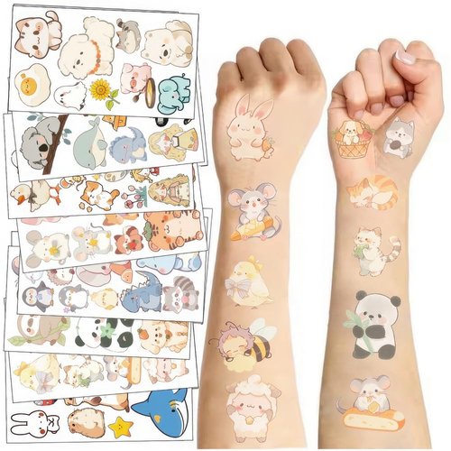 10 Sheets Temporary Tattoos For Kids,Cute Animal Tattoo Stickers for Boys and Girls,Panda, Rabbit, Elephant, Dolphin, Dog, Cat,Dinosaur Fake Tattoo Stickers,Fun Birthday Party Supplies