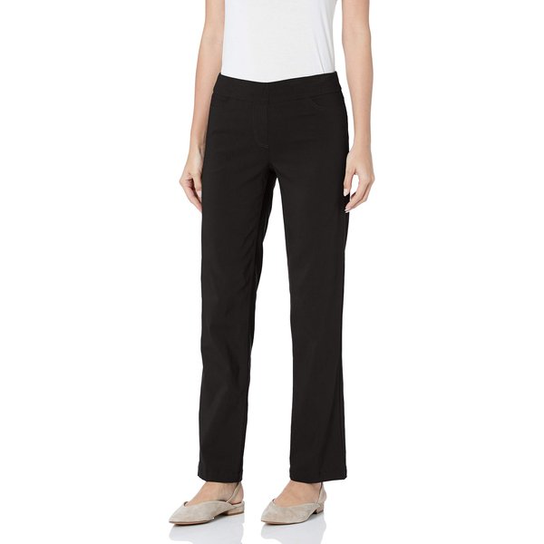 SLIM-SATION Women's Wide Band Pull-On Relaxed Leg Pant with Tummy Control, 2, Black