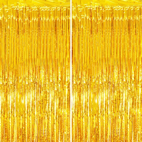 Voircoloria 2 Pack Gold Tinsel Foil Fringe Curtains, Gold Party Decorations, Metallic Tinsel Party Streamers Backdrop for Birthday Baby Shower Graduation Wedding New Year Party Decorations