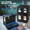 TiMOVO MTG Deck Box, MTG Commander Card Deck Box with Commander Display & Dice Tray Fits 400+ Unsleeved Cards, Leather Magnetic Card Storage Case with 6 Dividers for TCG CCG Magic Cards, Black+Blue