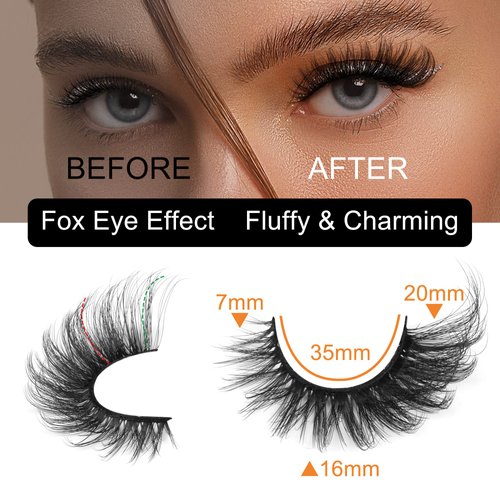 Cat Eye Fake Lashes Dramatic False Eyelashes Faux Mink Lashes Extension Wispy Fluffy Natural Look 7 Pairs Pack Fox Eye Lash 8D Volume Thick long Reusable Light Cruelty-Free