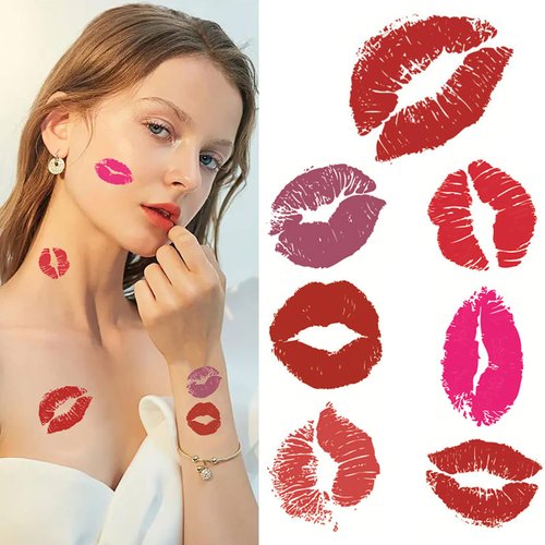 65Pcs Red Lips Temporary Tattoo Stickers, Self-Adhesive Fake Lips Tattoos, Water-Proof Face Stickers for Adult Women, Girls