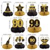 Gexolenu 10 Pcs 90th Birthday Honeycomb Centerpieces Gold Black Cheers to 90 Years Birthday Centerpieces Tables Toppers for 90th Birthday Decorations 90 Fabulous Birthday Party Decorations Supply