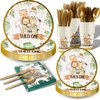 Wild One Birthday Decorations Tableware Set - Safari Party Supplies Include Plates, Napkins Cups Cutlery for Safari Animal Jungle Theme Wild One Party Supplies Deco | Serve 24