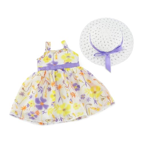 Emily Rose 14 Inch Doll Lovely Spring/Summer Chiffon Easter Dress with White Hat | Compatible with American Girl Wellie Wishers | 14-in Doll Clothes Dressy Outfit