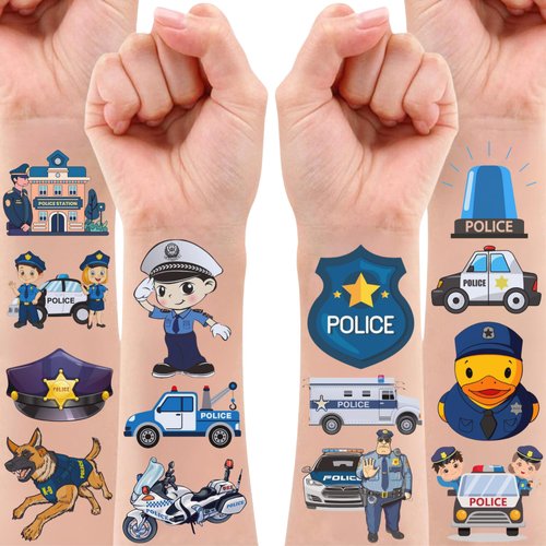 Police Temporary Tattoos - Police Birthday Decorations Pary Favor Supplies Kids Teen Boy Girls Gift Idea Christmas Festival Holiday Décor