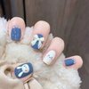 Cute Fake Press on Nails for Women Kid Cute Rabbit Fake Nails Pre-glue Short Full Cover False Nail Tips Stick on Nails Lovely Gift Girls Nail Art Decoration -Blue…