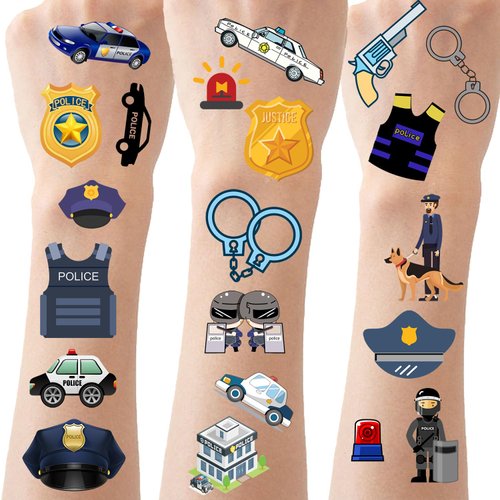CupaPlay 300+PCS Police Car Tattoos Temporary Stickers for Kids - Police Car Theme Party Supplies Decorations Birthday Baby Shower Party Favors Goodie Bag Stuffers Favors Prize(24 Sheets)