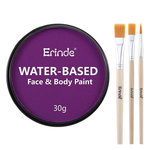 Erinde Purple Face Body Paint, Professional Water Based Face Painting Kit for Kids & Adults, Non Toxic Water Activated Single Cake Face & Body Paint Makeup Supplies for Halloween Cosplay SFX, 30g