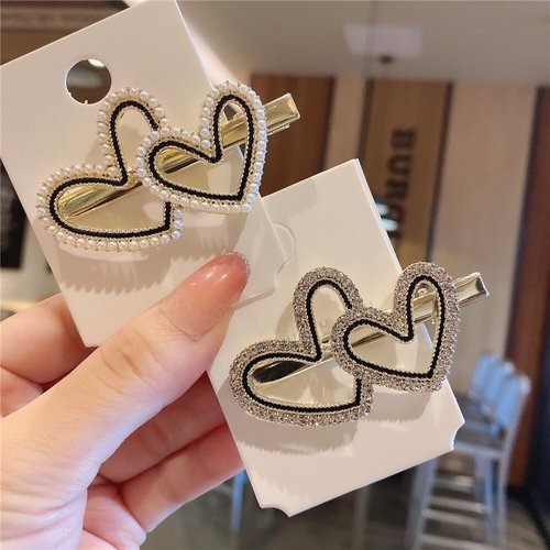 Pearl Heart Hair Clips, Wedding Crystal Rhinestone Love Barrettes Hairpins Headpiece for Bride Flower Girls Women Summer Holiday Accessories, Mother’s Day Valentines Christmas Gift