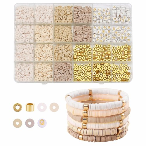 EMUFOOK 2064pcs Clay Beads for Bracelet Making Kit for Girls Adults 4 Colors Clay Beads for Jewelry Making Supplies Charm Friendship Bracelet Kit with Gold/Letter Beads Bracelet for Heishi Beads