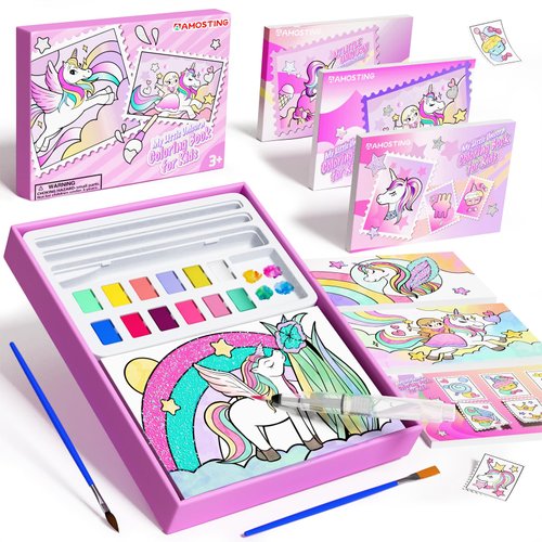 Paint with Water Coloring Books for Kids, 3PCS Watercolor Paint Books Sets, 32 Unicorn Pages Total, Arts and Crafts for Kids Ages 4-6-8-12 with 3 Paint Brushes and 3 Coloring Activity Books (unicorn)