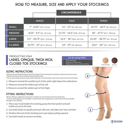 Truform Women's Compression Stockings, 20-30 mmHg, Thigh High Length, Closed Toe, Opaque, Beige, Medium