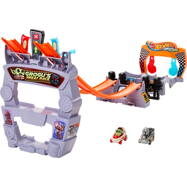 Hot Wheels Star Wars RacerVerse Toy Car Track Set & 2 Die-Cast Racers, Grogu's Great Race, U44Inspired by Star Wars, with Grogu and The Mandalorian