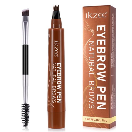 Generic 3D Microblading Eyebrow Pencil, 2024 New Waterproof Microblading Eyebrow Pencil Contouring Pen with 4 Fork Tip & Spoolie Brush, Precise Brush-Tip Create Natural Hair-Like Brows (#3 Brown)
