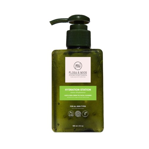 Flora & Noor Hydration Station Aloe & Green Tea Cleanser | Facial cleanser and Acne Treatment for Sensitive & Oily Skins | Daily Facial and Gentle Cleansing with Aloe Vera for Acne and Pores |(5.1Oz)