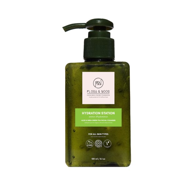 Flora & Noor Hydration Station Aloe & Green Tea Cleanser | Facial cleanser and Acne Treatment for Sensitive & Oily Skins | Daily Facial and Gentle Cleansing with Aloe Vera for Acne and Pores |(5.1Oz)
