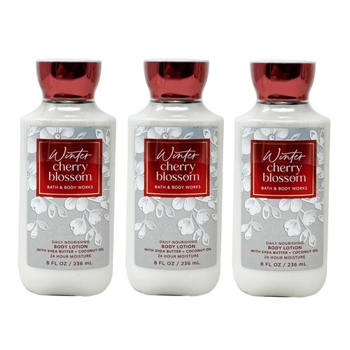 Generic Bath and Body Work Winter Cherry Blossom Daily Nourishing Body Lotion Value Pack - Lot of 3, Red