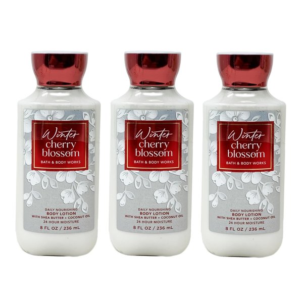 Generic Bath and Body Work Winter Cherry Blossom Daily Nourishing Body Lotion Value Pack - Lot of 3, Red
