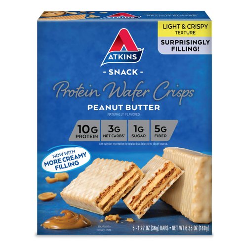 Atkins Peanut Butter Protein Wafer Crisps, Protein Dessert, 4g Net Carb, 1g Sugar, Keto Friendly, 5 Count