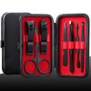 Manicure Set Professional Pedicure Kit Nail Clippers Set Steel Black 7 in 1 Grooming Kit Nail Scissors Cutter Ear Pick Tweezers Scissors Eyebrow Nail file Nail Kit for Man Women gift (Red_7 in 1)