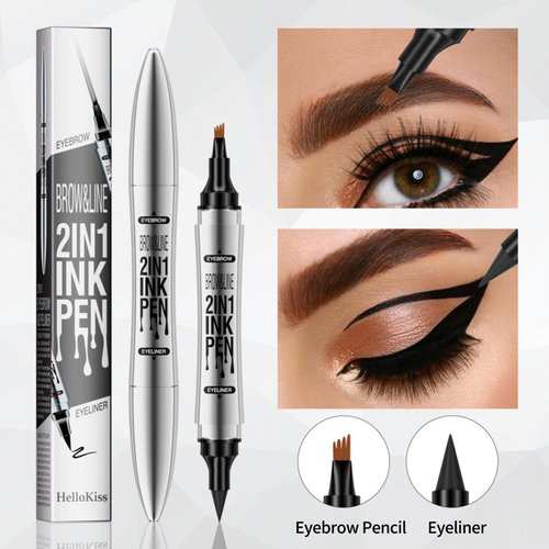 2 in 1 Magic Eyebrow Pencil, 3D Waterproof Long-Lasting Eyebrow Pencil Pen, 4 Tip Natural Fine Stroke Microblading Eyebrow Pencil (Light Brown)