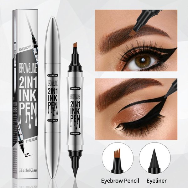 2 in 1 Magic Eyebrow Pencil, 3D Waterproof Long-Lasting Eyebrow Pencil Pen, 4 Tip Natural Fine Stroke Microblading Eyebrow Pencil (Light Brown)