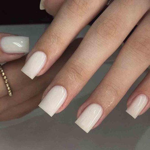 Enppode White Press on Nails Short Nails for Women Square Fake Nails 24 PCS/Set