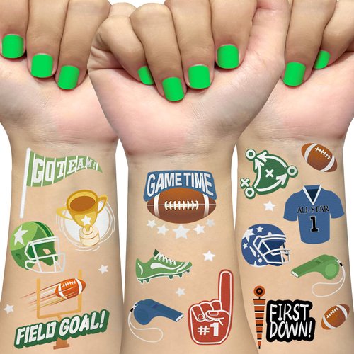 Ovasorve Football Temporary Tattoos 48 Foil Styles Sport Birthday Party Favors Decorations Touchdown Team Spirit Tattoos for Kids School Cheerleading Carnival Activity Gift