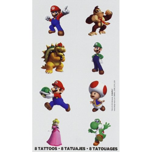 Vibrant Multicolor Super Mario Brother Tattoo Favors - 2" x 1.75" (Pack of 8) - Kid-Friendly Temporary Tattoos - Perfect for Party Bags & Fun Events