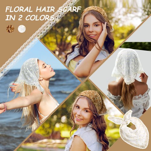 ZURLEFY Floral Hair Scarf Bandanas for Women, Yellow Bandana Headband for Womens Headbands Mesh Hair Scarves Lightweight Head Scarf Hair Accessories (59H-01)