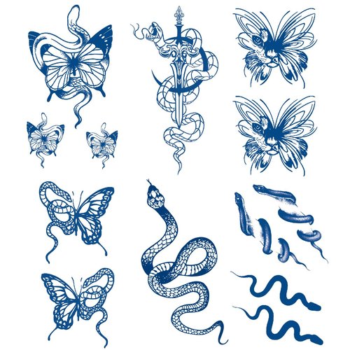 Semi-permanent Snake Temporary Tattoos, 6-Sheet 2 Weeks Long Last Waterproof Mamba Tattoos,Plant-Based Ink Tattoos Sticker for Adult Children