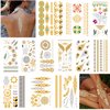 Metallic Temporary Tattoos for Women Teens Girls 12 Sheets 120+pcs Tattoos Gold Silver Glitter Flash Waterproof Tattoo Stickers for Beach, Festivals, Parties