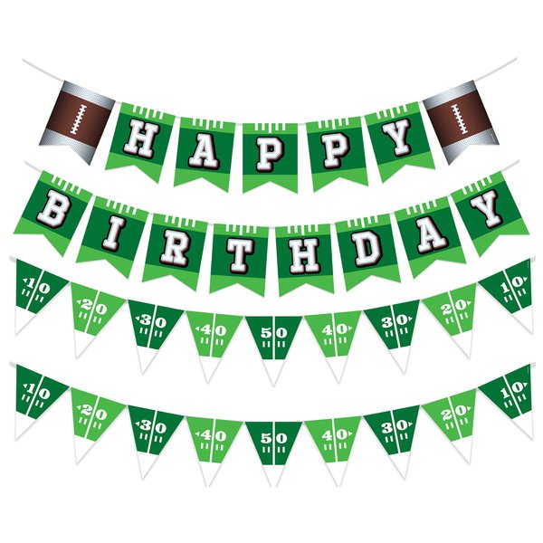 Treasures Gifted Football Birthday Banner Set of 3-1 Football Banner & 2 Pennants - Football Birthday Party Decorations - Birthday Sports Banner - Football Hanging Decorations - Football Decor