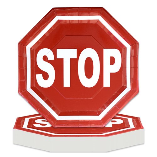 Havercamp Stop Sign Plates (24 pk)! 24 Lg. Octagon shape Plates. Great for Railroad, Transportation or Train-Theme Events; also Kid's Birthday Party or Train Collectors