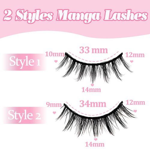 Losha Manga Lashes Natural Look Wispy False Eyelashes 20 Pairs 2 Styles Mixed Soft Fake Eye Lashes Pack Vegan Asian Anime Eyelashes (20P-Manga)