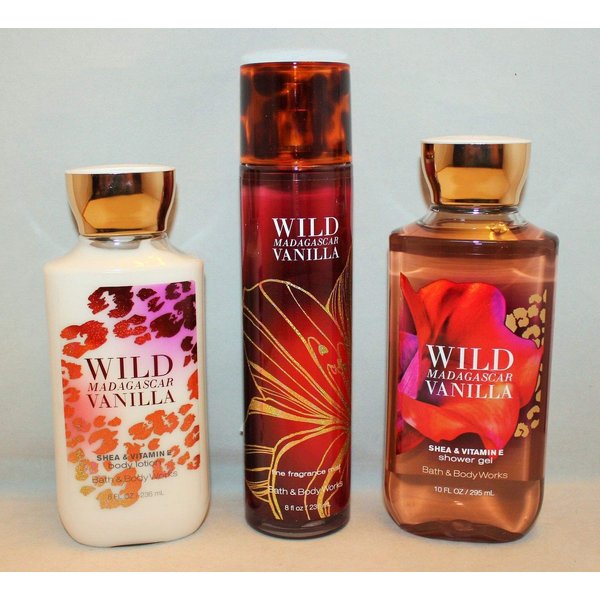 Bath & Body Works Wild Madagascar Vanilla Set, Body Lotion 8 Oz, Shower Gel 10 Oz & Fragrance Mist 8 Oz